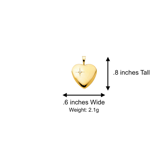 14k Gold Gemstone Star Picture Heart Locket Pendant with Solid Chain - LE-0622