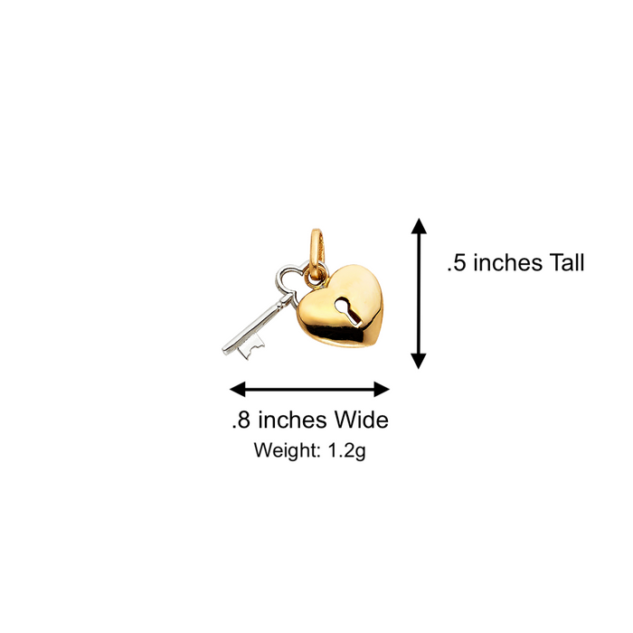 14k Gold Two Tone Heart and Key Pendant with Solid Chain - LE-0451