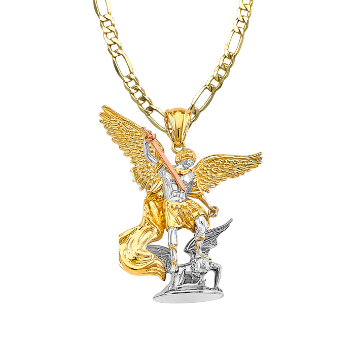 14k Saint Michael Archangel 3D Full Body Pendant with Solid Chain