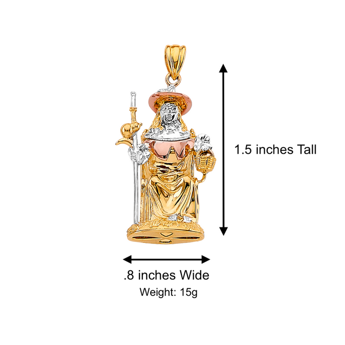 14k Gold Santo Nino de Atocha 3D Full Body Pendant with Solid Figaro Chain - LE-3189