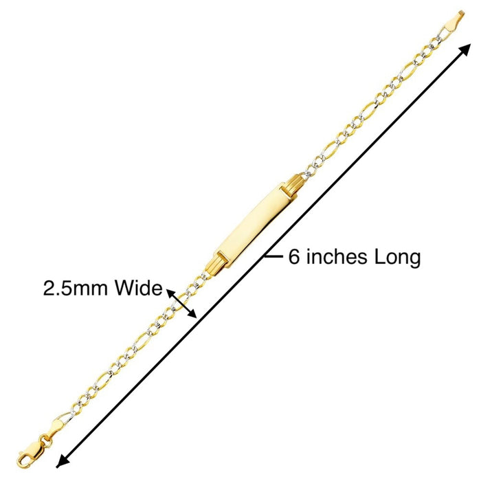 14k Gold Kids ID Bracelet with Custom Gold Name Plate & Diamond Cut Figaro Links - LE-0106