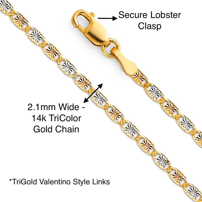 14k Gold Emerald Design Cross Pendant with Solid Chain - LE-2209