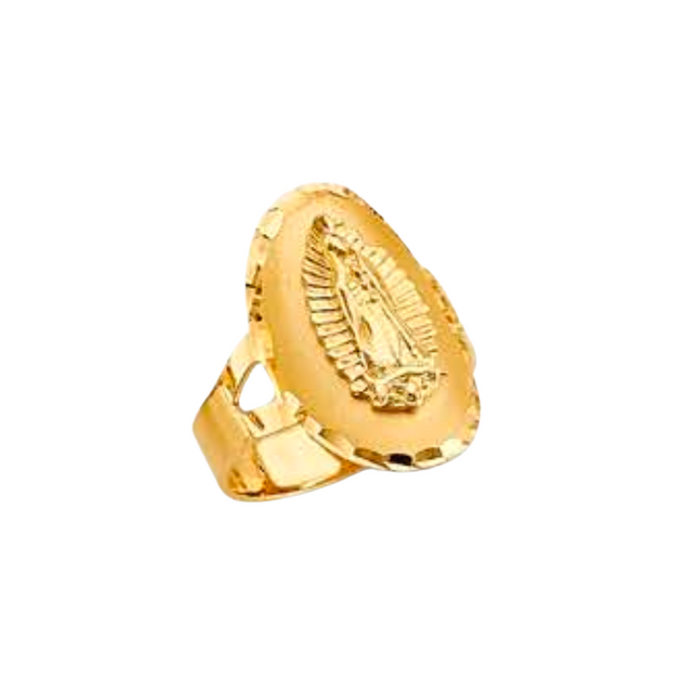 14k Gold Virgin Mary Guadalupe Oval Diamond Cut Ring - LE-1778