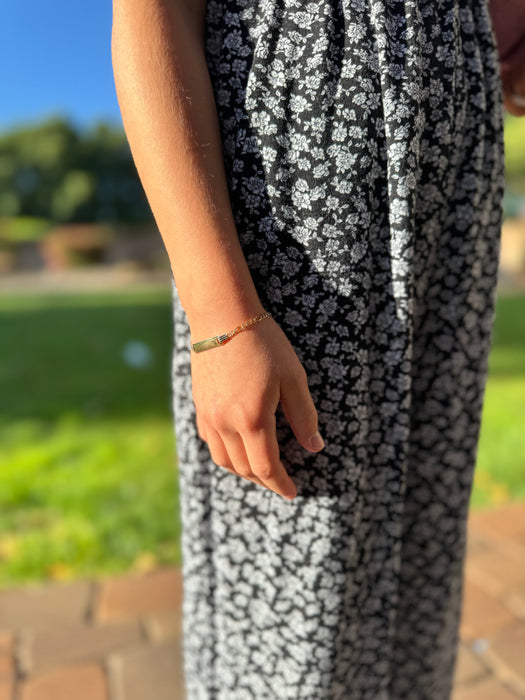 14k Gold Kids ID Bracelet with Custom Gold Name Plate & Diamond Cut Figaro Links - LE-0106