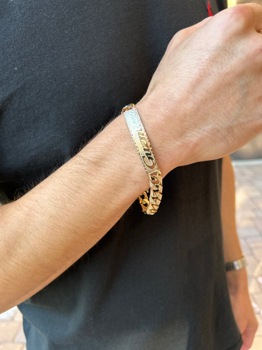14k Gold Men's Solid 9mm Nugget Cuban Link ID Bracelet with Custom