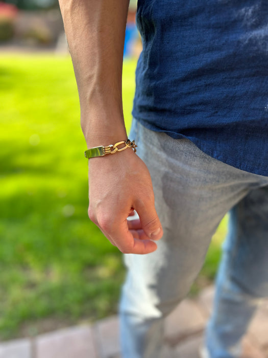 14k Gold Men's Solid 9mm Figaro Link ID Bracelet with Custom Gold