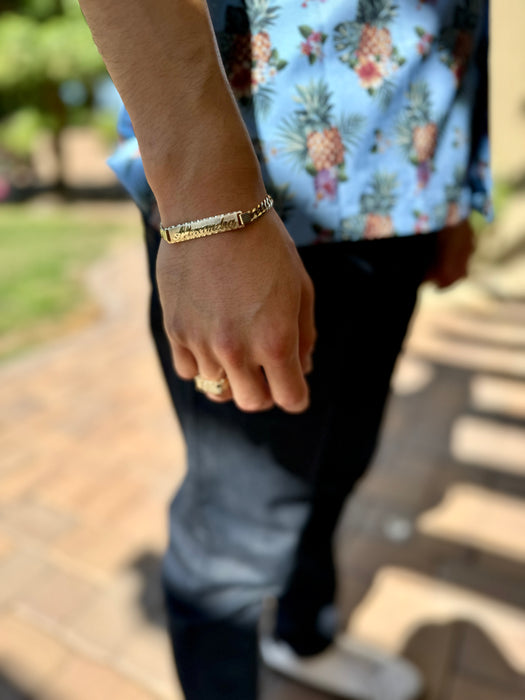 14k Gold Men's 6mm Solid Cuban Link ID Bracelet with Custom Gold Name Plate - LE-0222