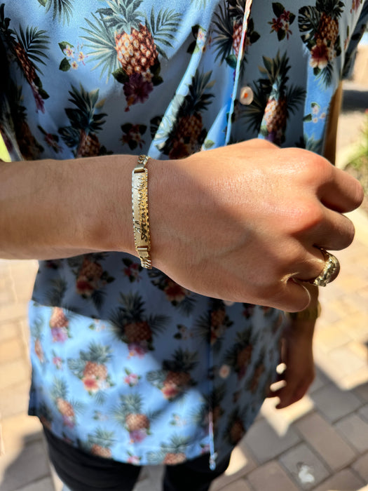 14k Gold Men's 6mm Solid Cuban Link ID Bracelet with Custom Gold Name Plate - LE-0222