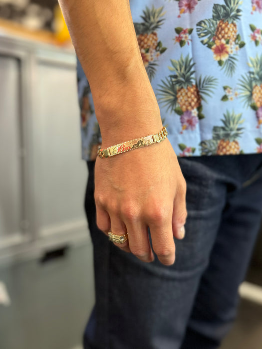 14k Gold Men's 9mm Solid Cuban Link ID Bracelet with Custom Gold Name Plate - LE-0220