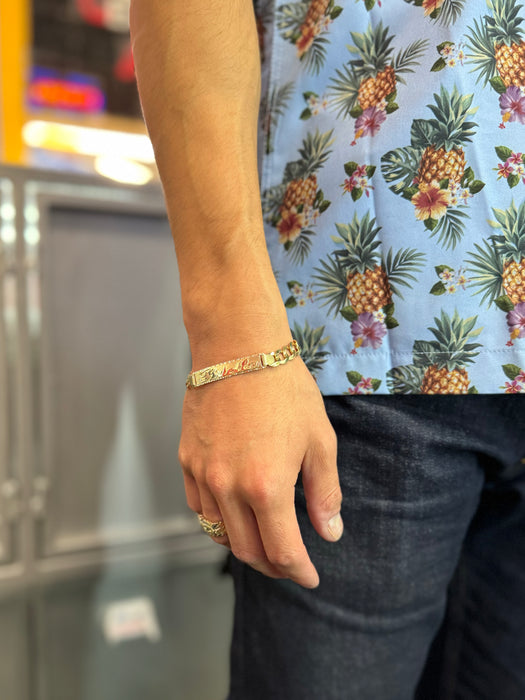 14k Gold Men's 9mm Solid Cuban Link ID Bracelet with Custom Gold Name Plate - LE-0220