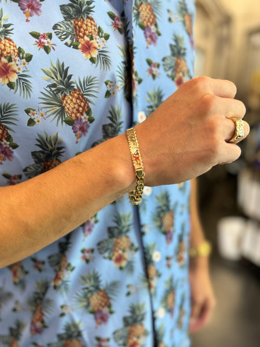 14k Gold Men's 9mm Solid Cuban Link ID Bracelet with Custom Gold Name Plate - LE-0220