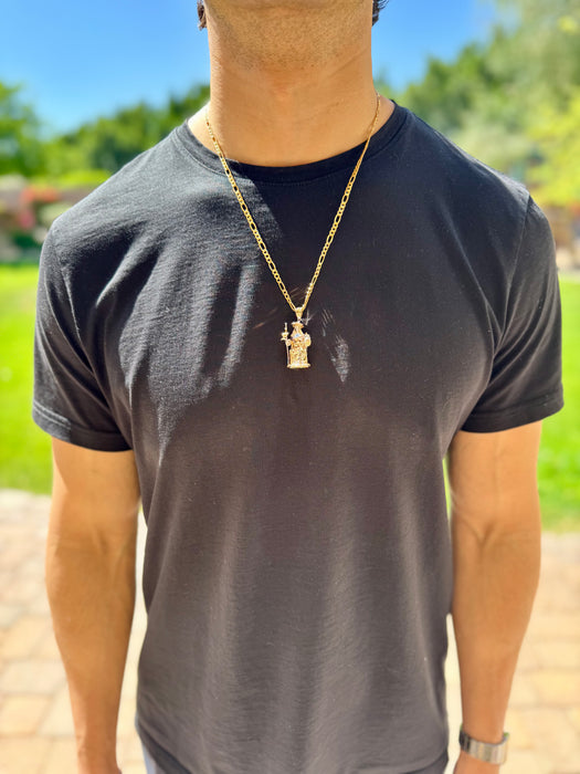 14k Gold Santo Nino de Atocha 3D Full Body Pendant with Solid Figaro Chain - LE-3189