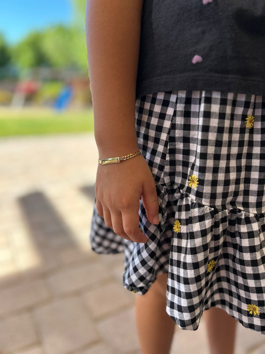 14k Kids Cuban Pavé Link Gold ID Bracelet with Gold Name Overlay - LE-0234