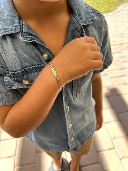 14k Kids Cuban Pavé Link Gold ID Bracelet with Gold Name Overlay - LE-0234