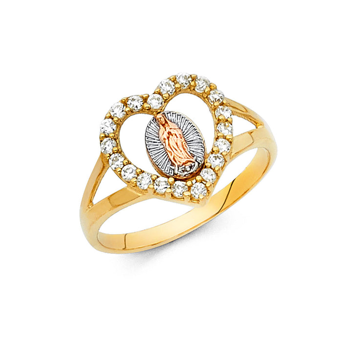 14k Gold Virgin Mary Heart Gemstone Ring - LE-0621