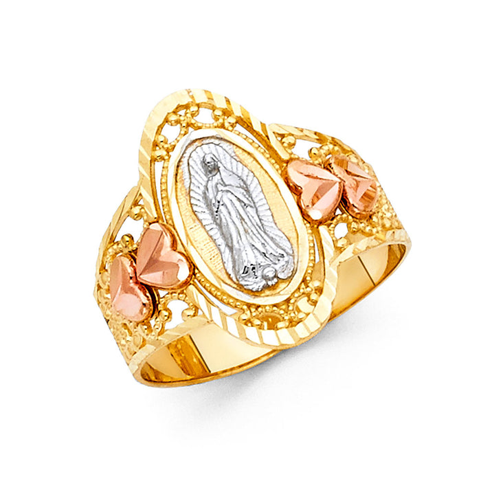 14k Gold Virgin Mary Guadalupe Hearts Ring - LE-1763