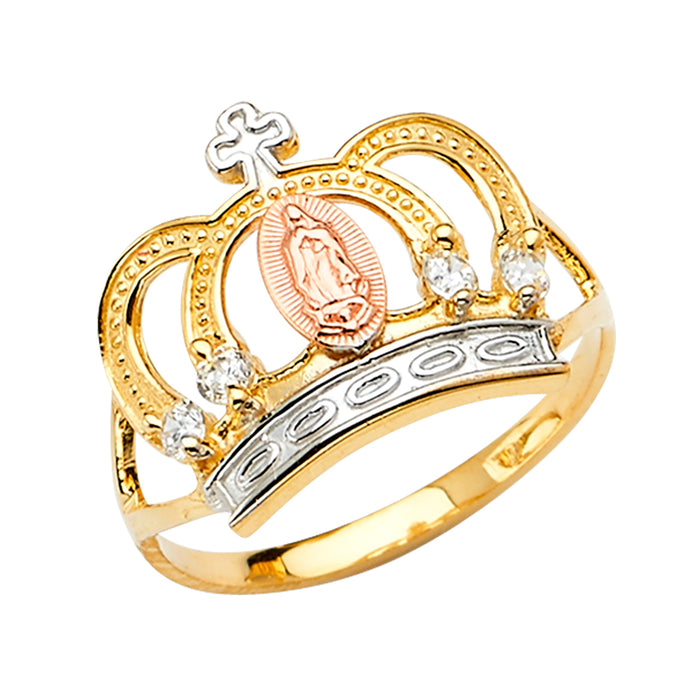 14k Gold Tri Tone Virgin Mary Guadalupe Gemstone Crown Ring - LE-2579