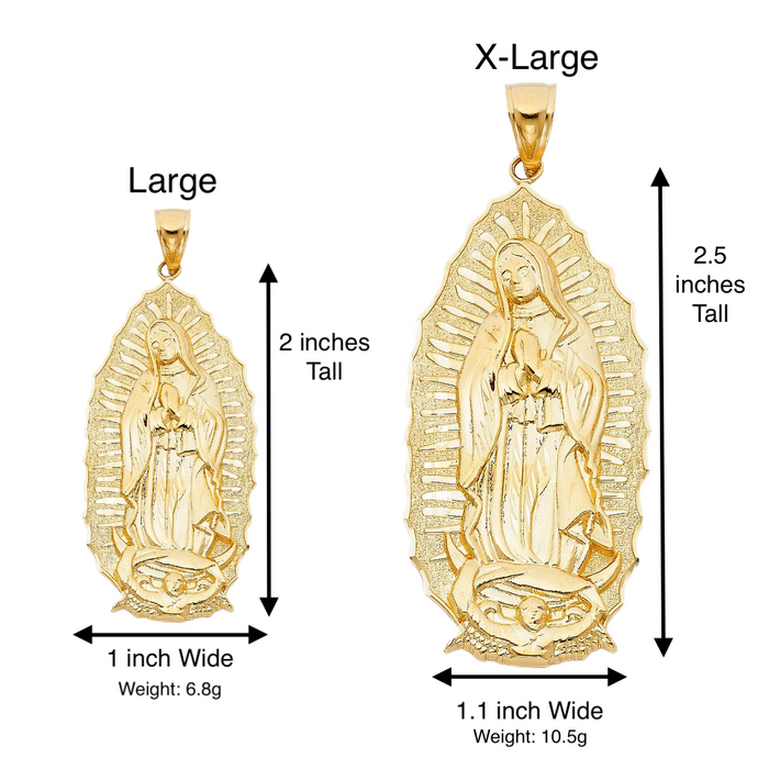 14k Large Virgin Mary Pendant All Yellow with Solid Figaro Chain - LE-1072