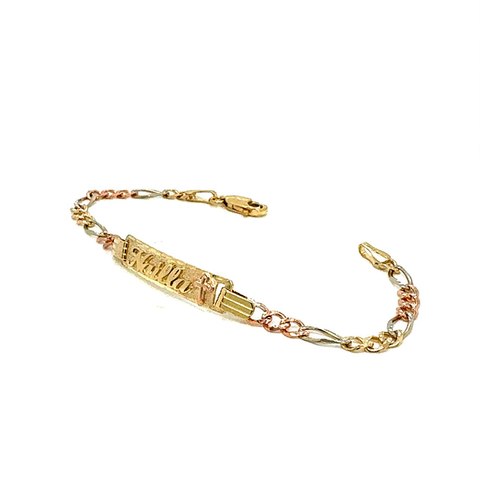 14k Kids Gold ID Bracelet with Gold Name Overlay and Cross - LE-0340